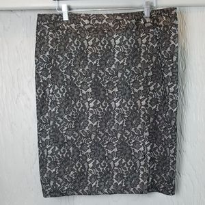 Worthington Charcoal and Ivory Lace Pencil Skirt